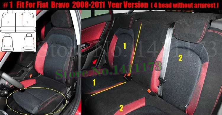 Cubierta de asiento de coche de material de tela azul y negro 9pc Set para caber Fiat Bravo 124 500,